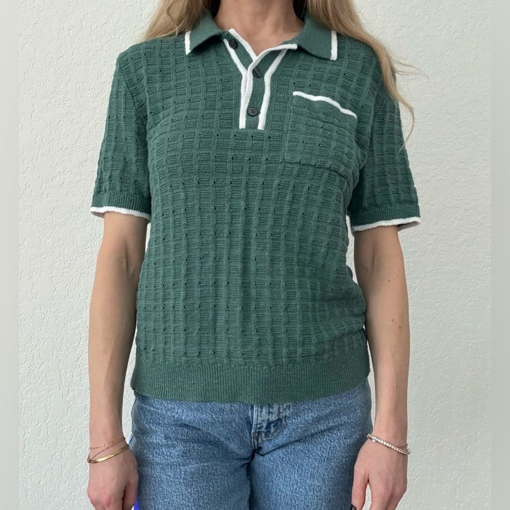 Abercrombie Green Textured Polo Knit Top – XS - Picture 5 of 8